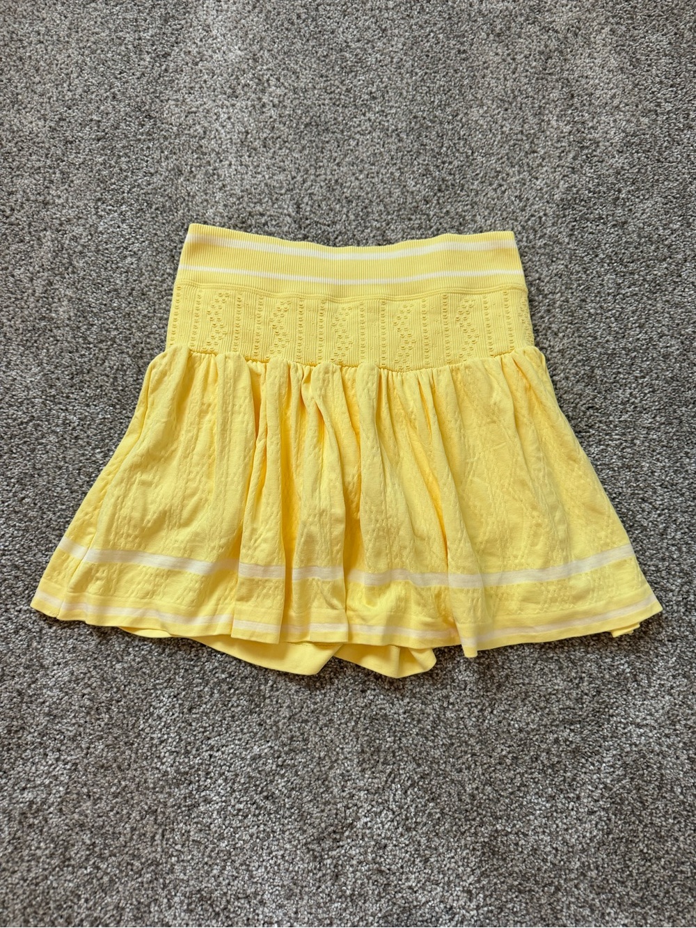 Light Yellow and WhiteTiered Skater Skirt with Stretch Waistband